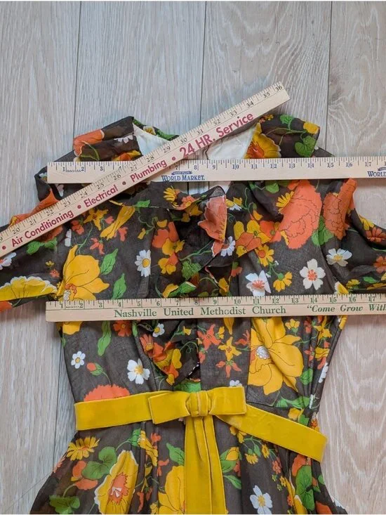 Vintage 60s 70s Floral Hippie Maxi Dress Long Sleeve Witchy Made in USA SM - Picture 13 of 16